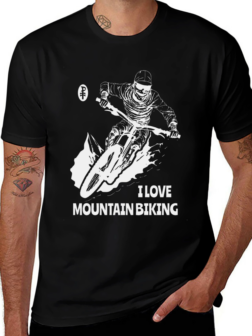 I Love Mountain Biking Black Graphic Tee