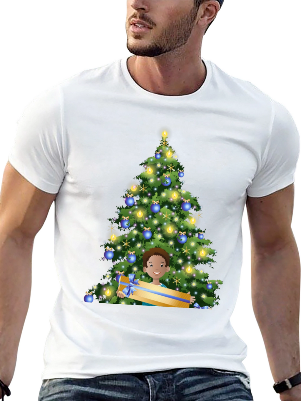 Festive Christmas Tree & Boy Graphic Tee