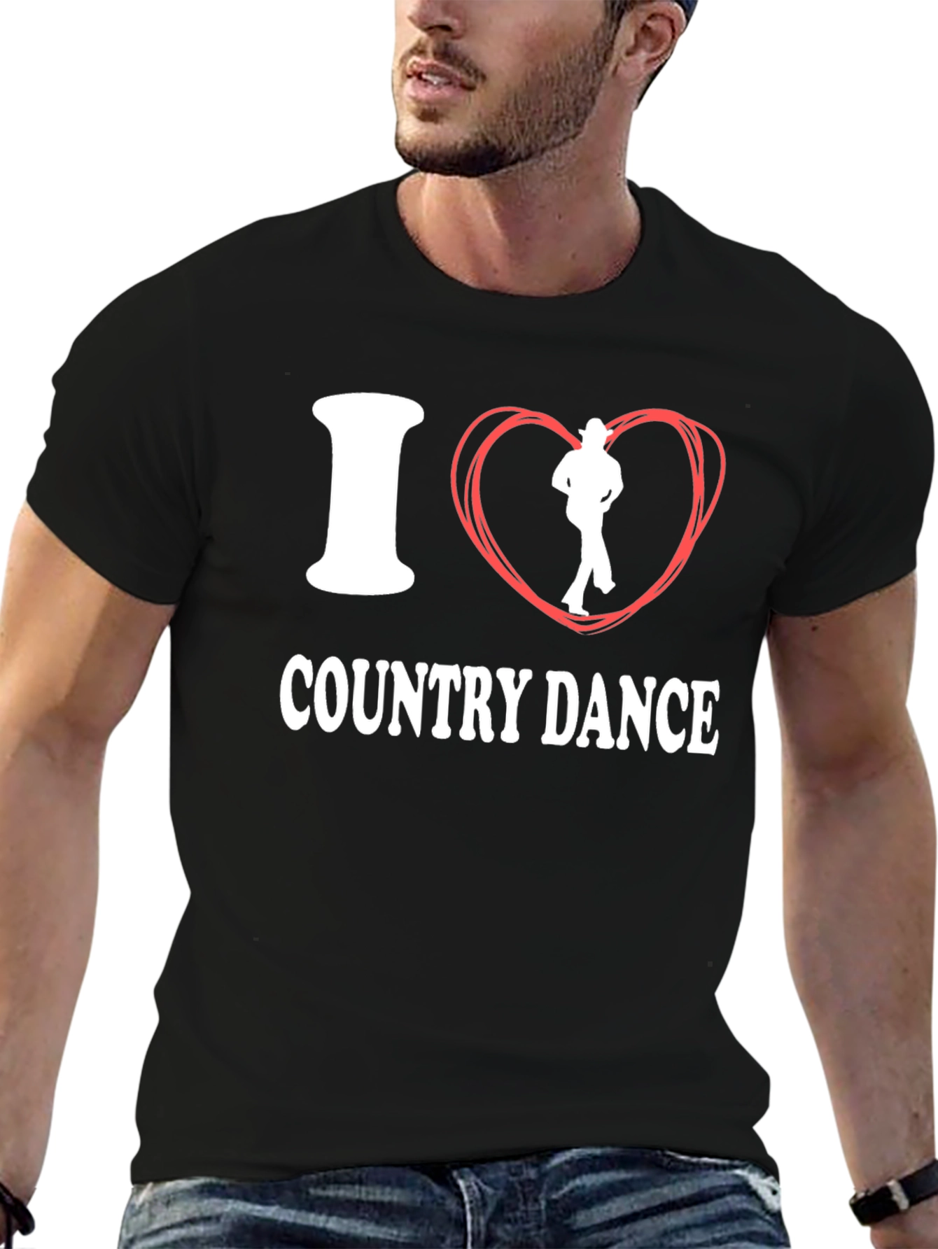I Love Country Dance Black Cotton Tee