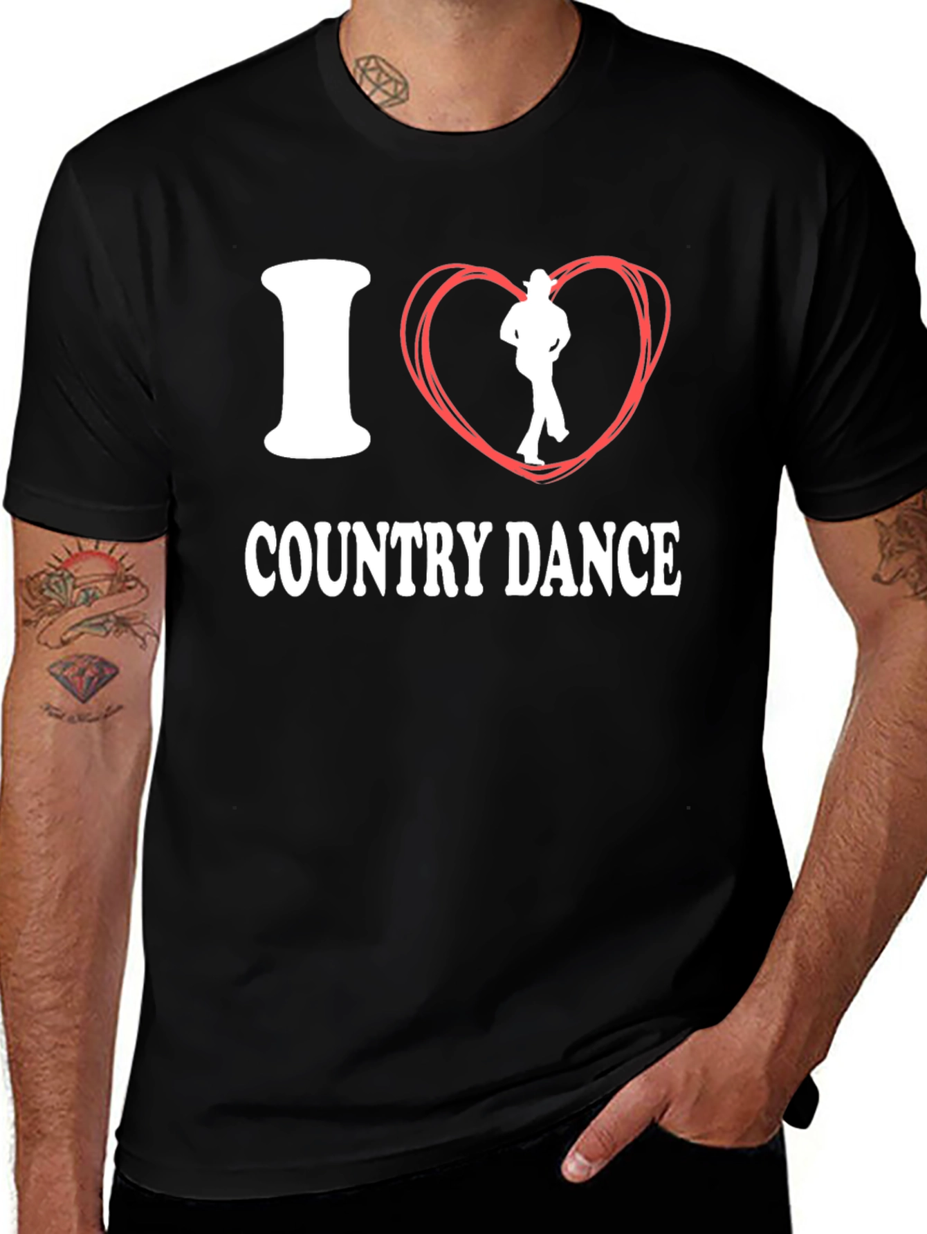 I Love Country Dance Black Cotton Tee
