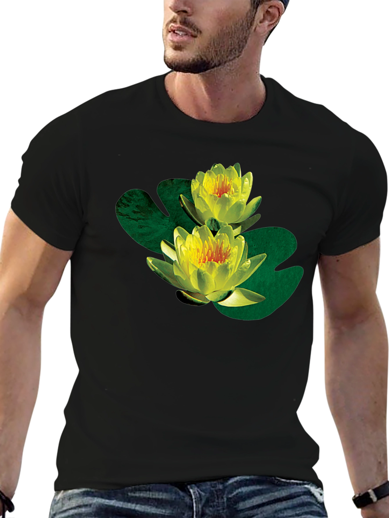 Water Lily Graphic Black T-Shirt