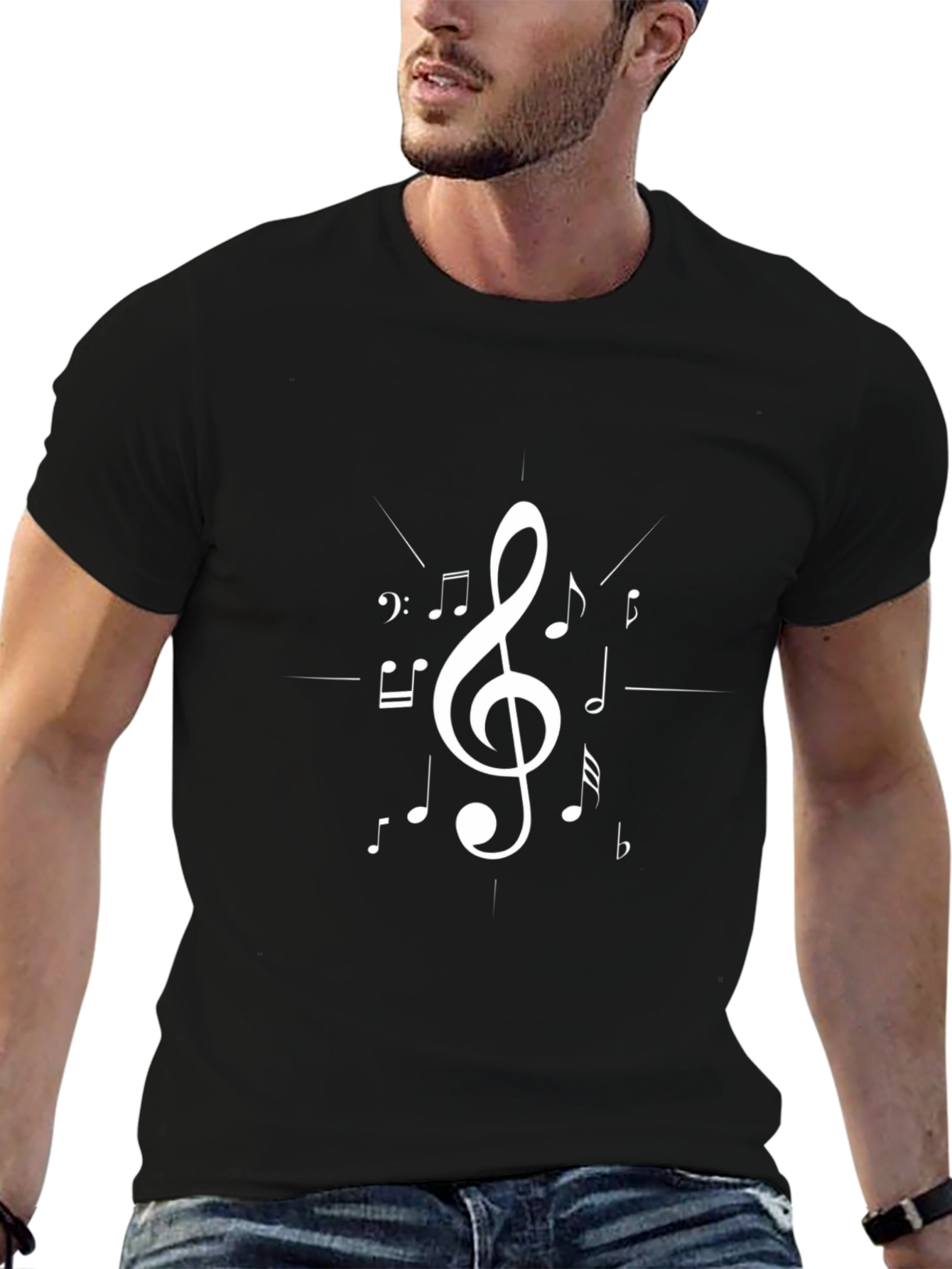 Music Note Graphic Print Black T-Shirt