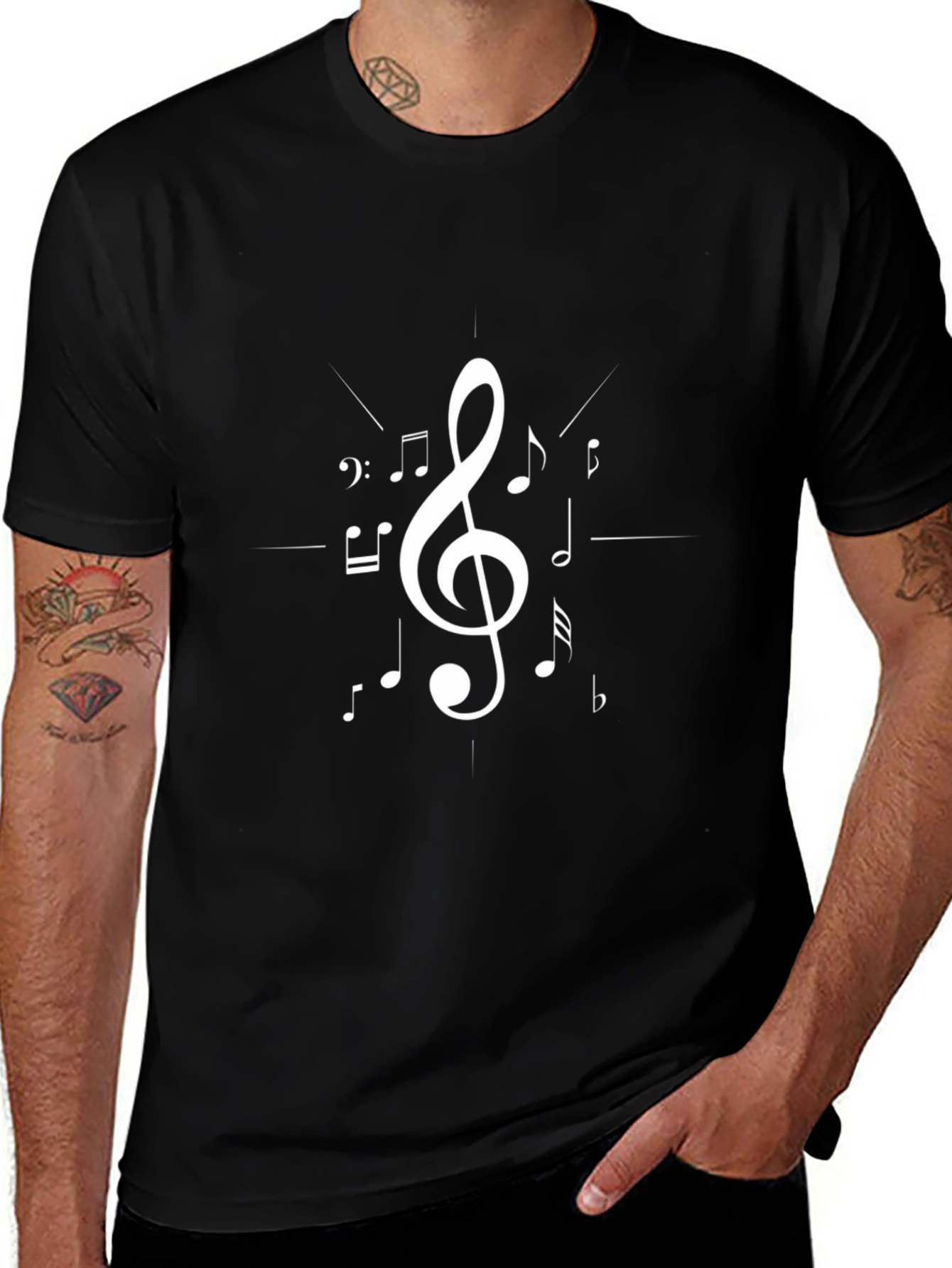Music Note Graphic Print Black T-Shirt