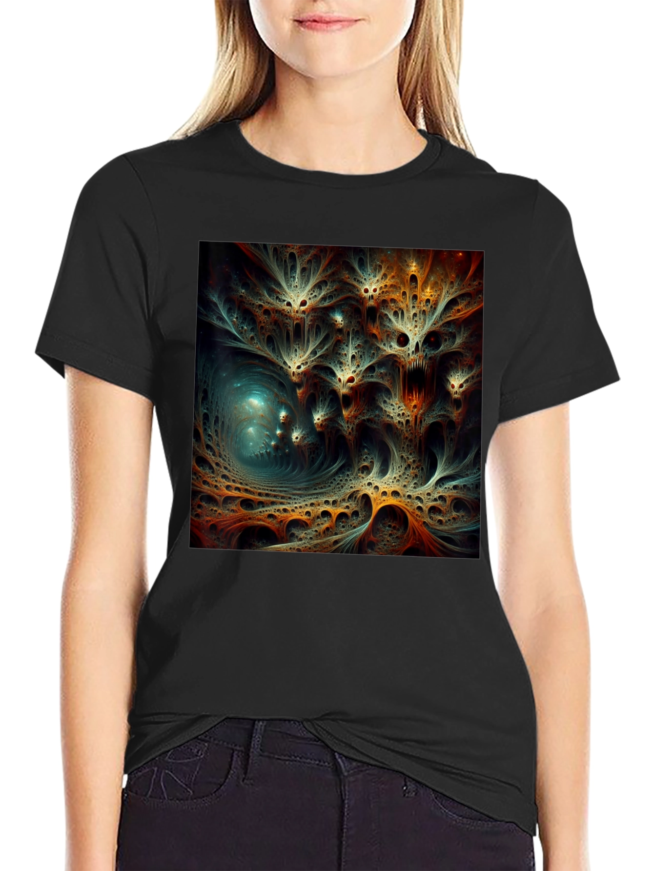 Abstract Fractal Design Black T-Shirt