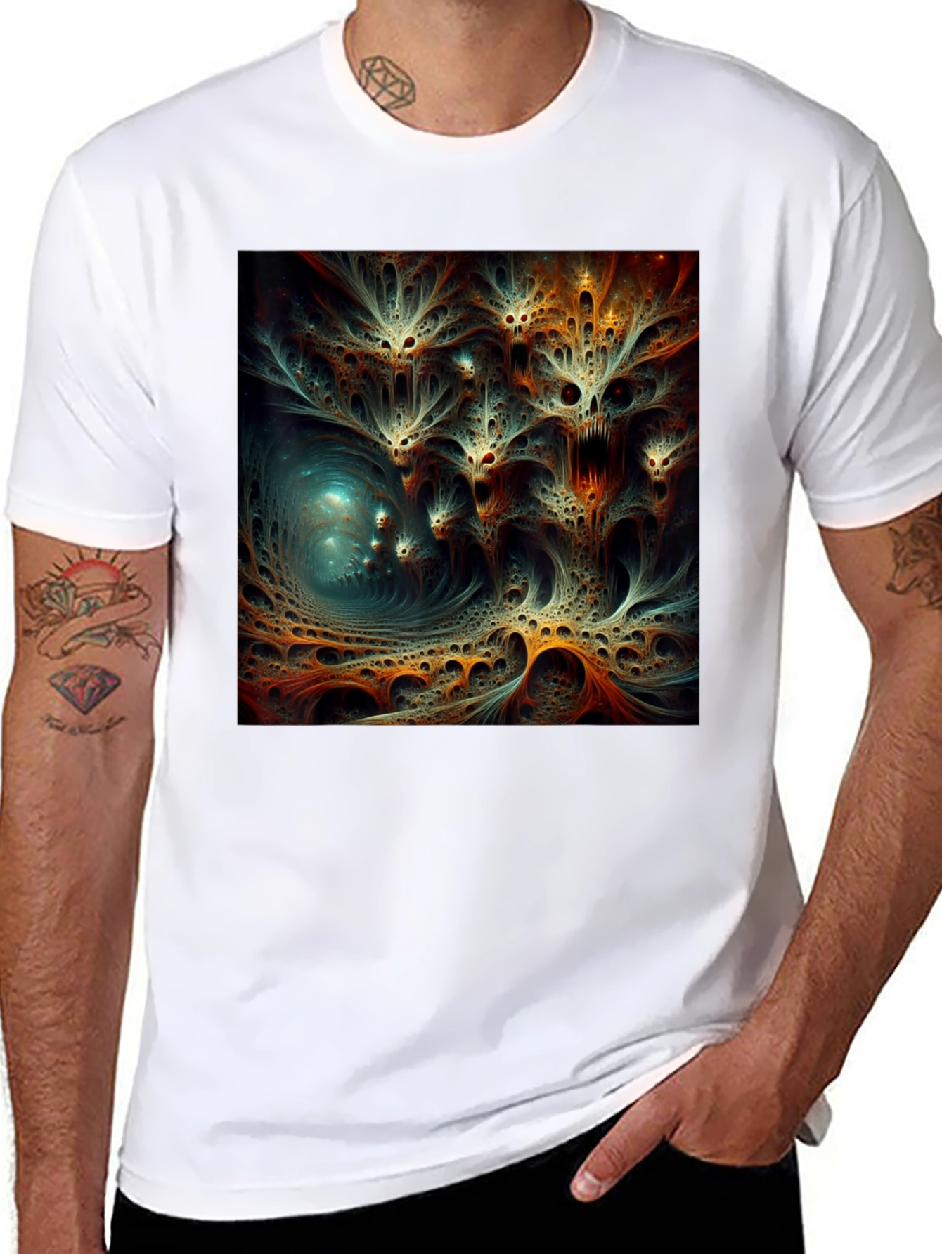 Abstract Fractal Design Black T-Shirt