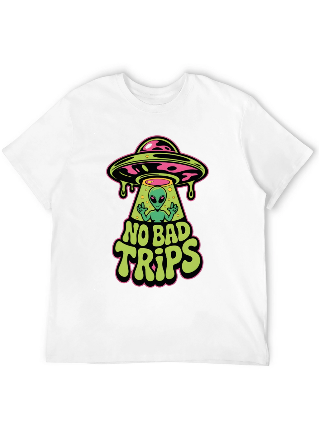 No Bad Trips Alien UFO Graphic T-Shirt