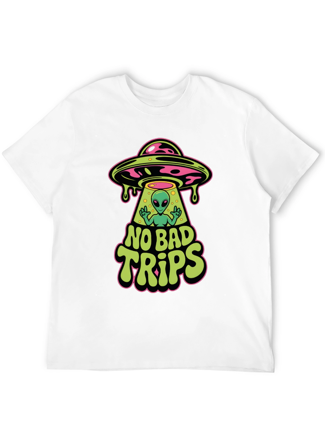 No Bad Trips Alien UFO Graphic T-Shirt