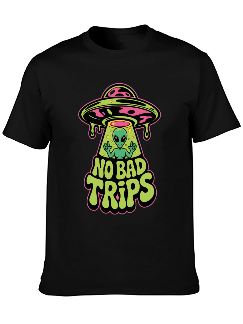 No Bad Trips Alien UFO Graphic T-Shirt