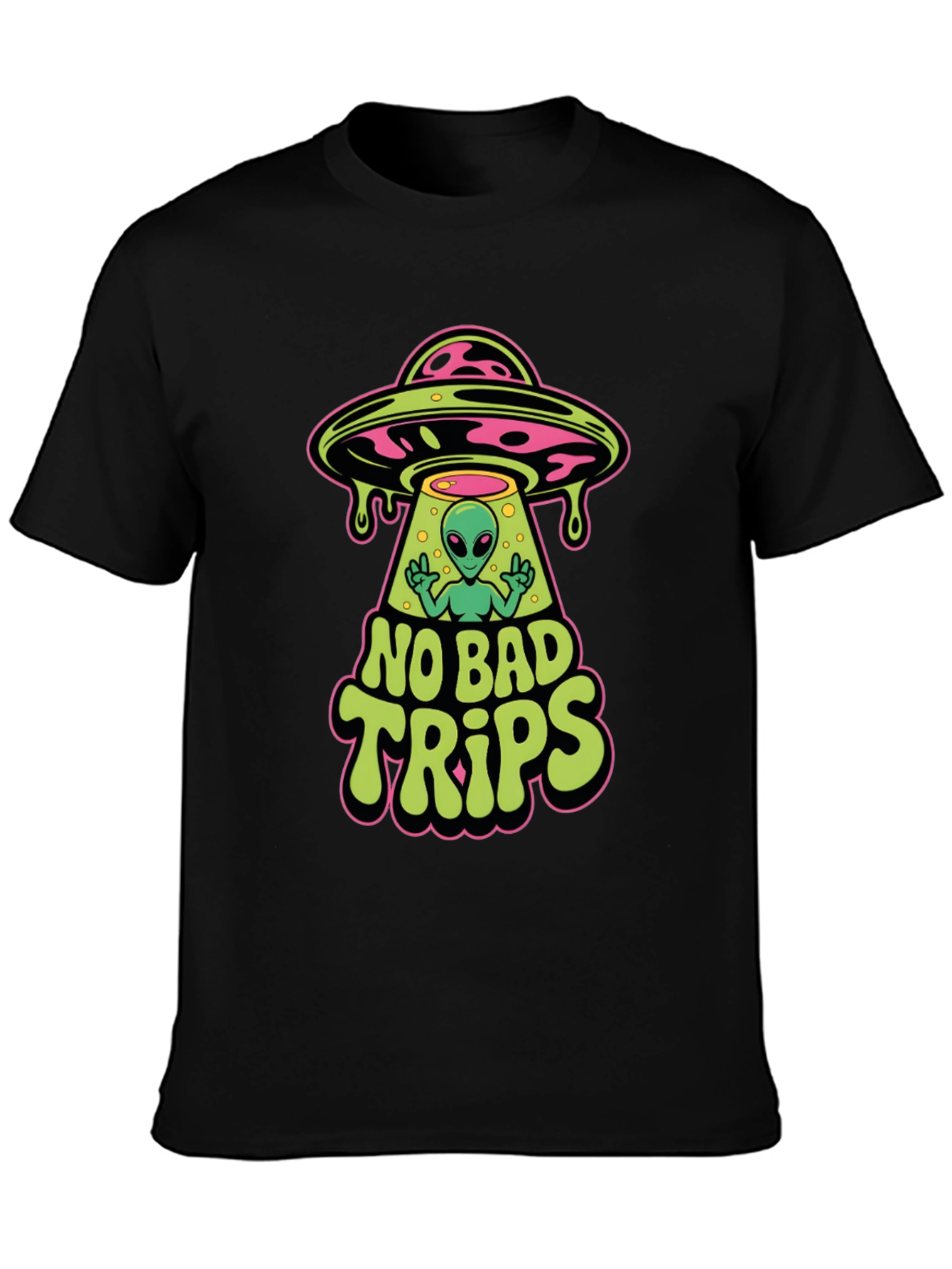 No Bad Trips Alien UFO Graphic T-Shirt
