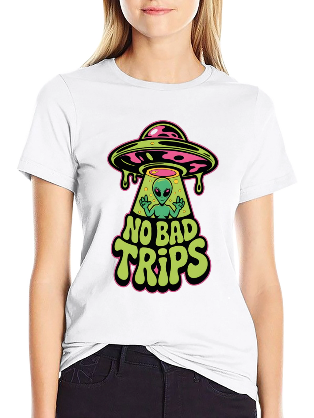 No Bad Trips Alien UFO Graphic T-Shirt