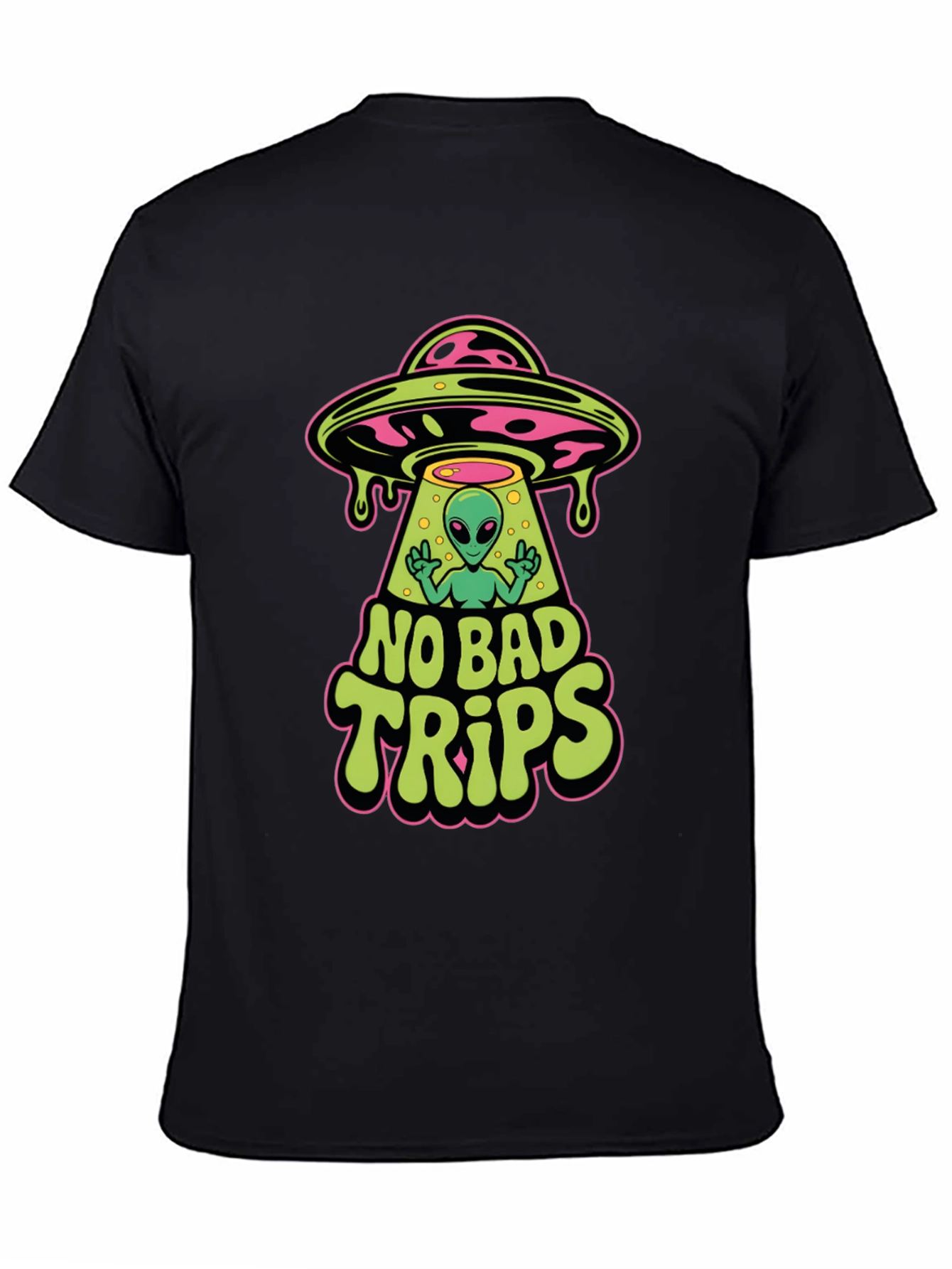 No Bad Trips Alien UFO Graphic T-Shirt