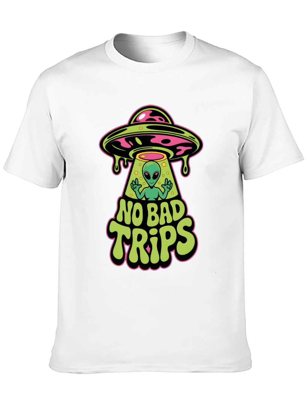 No Bad Trips Alien UFO Graphic T-Shirt