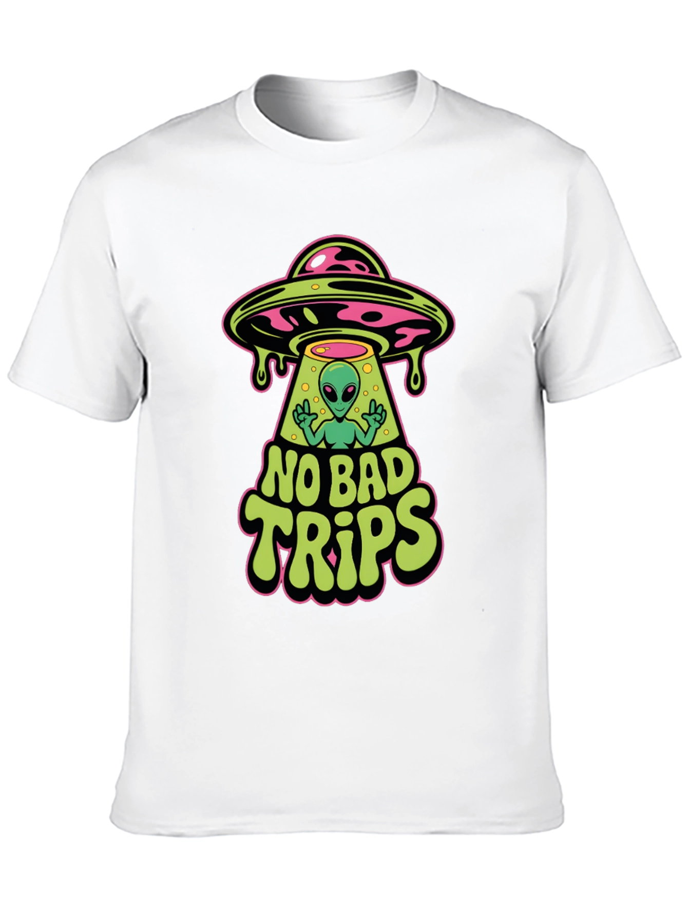No Bad Trips Alien UFO Graphic T-Shirt
