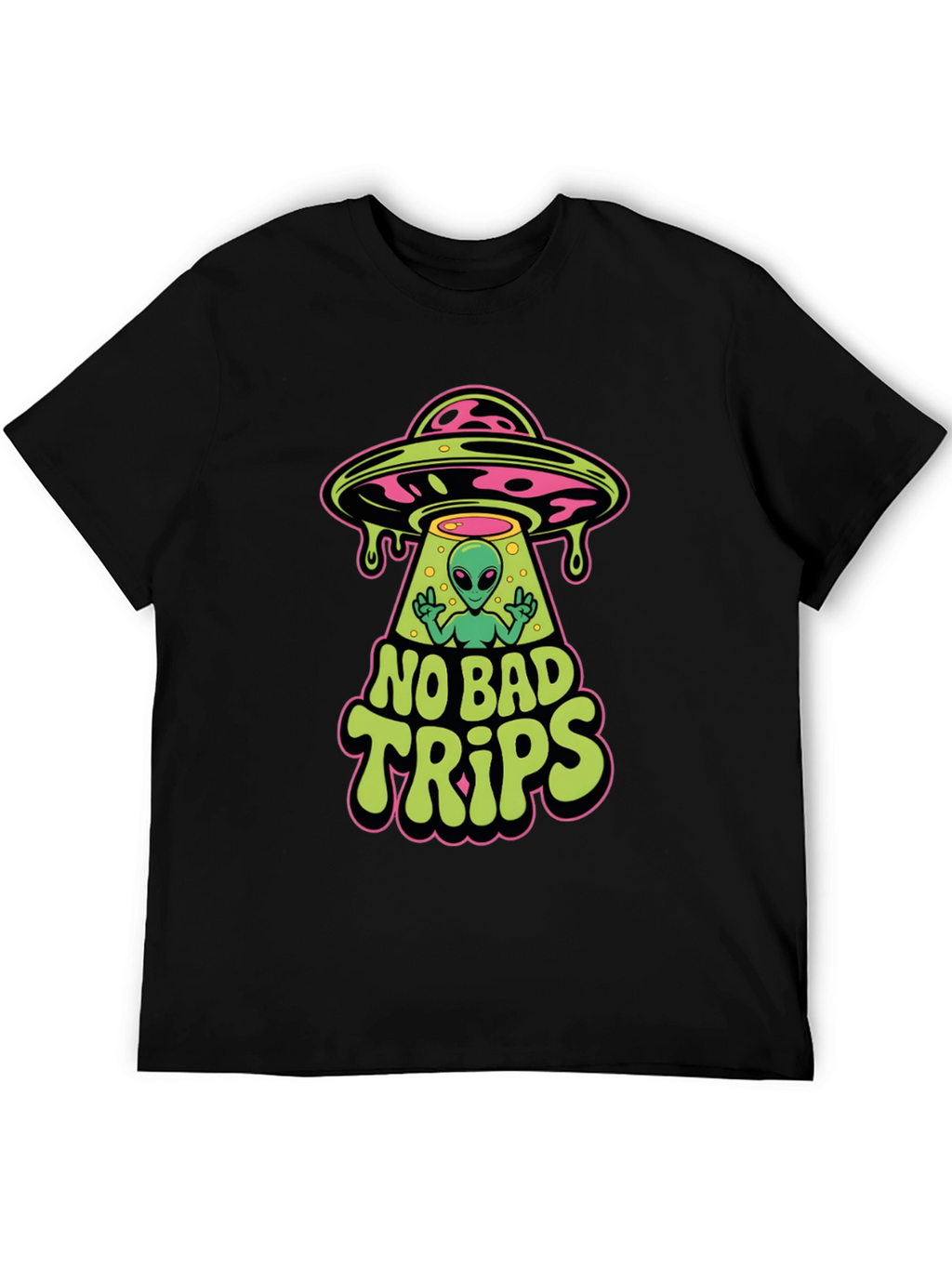 No Bad Trips Alien UFO Graphic T-Shirt
