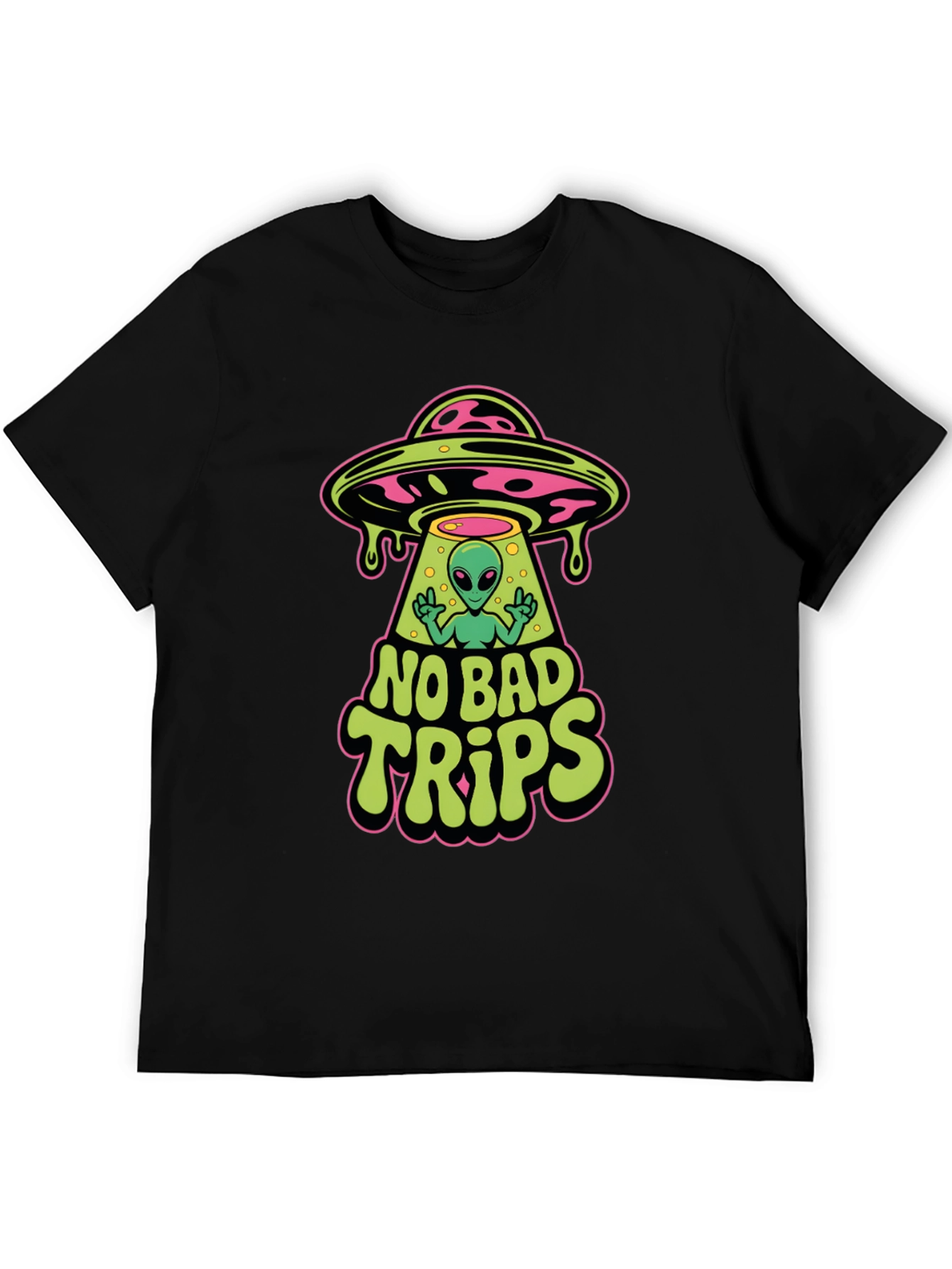 No Bad Trips Alien UFO Graphic T-Shirt