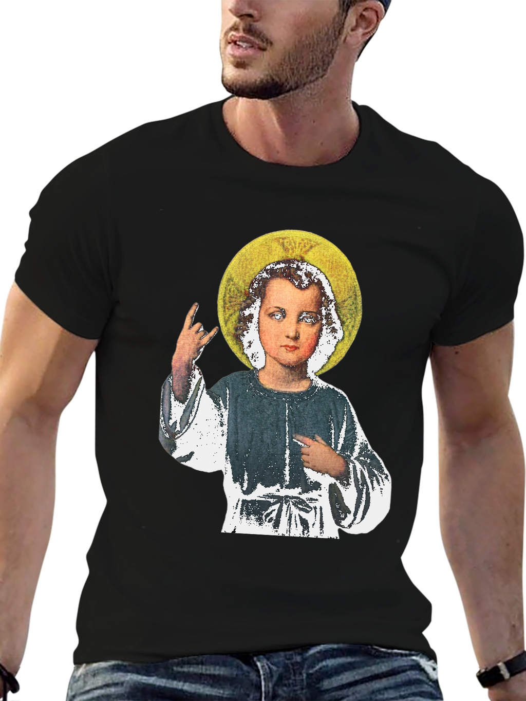 Rock On Baby Jesus T-Shirt - Black Cotton Tee
