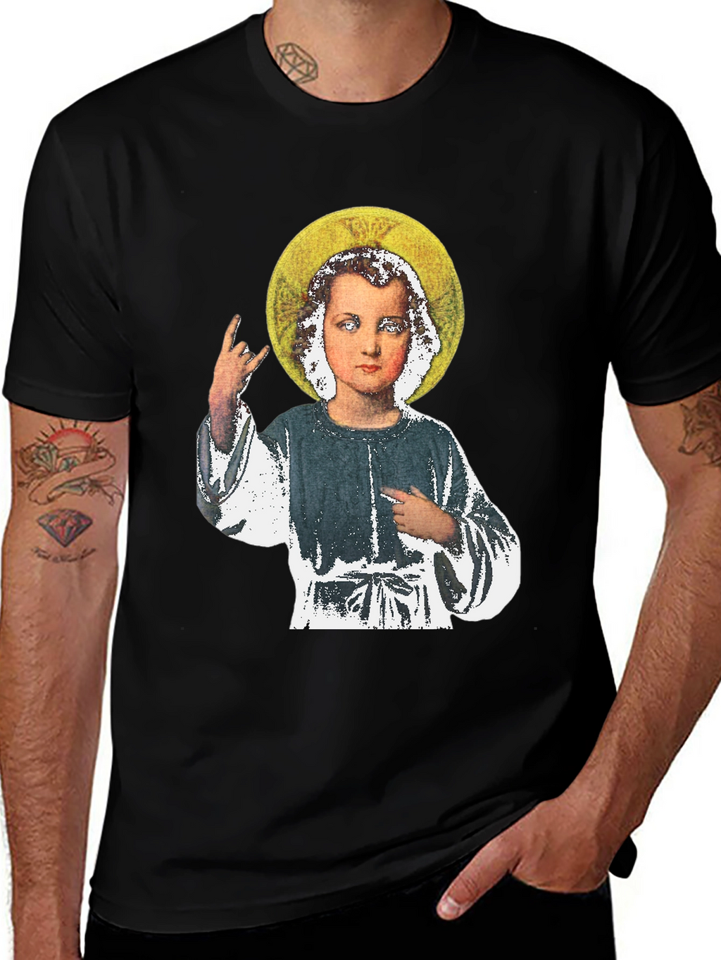Rock On Baby Jesus T-Shirt - Black Cotton Tee
