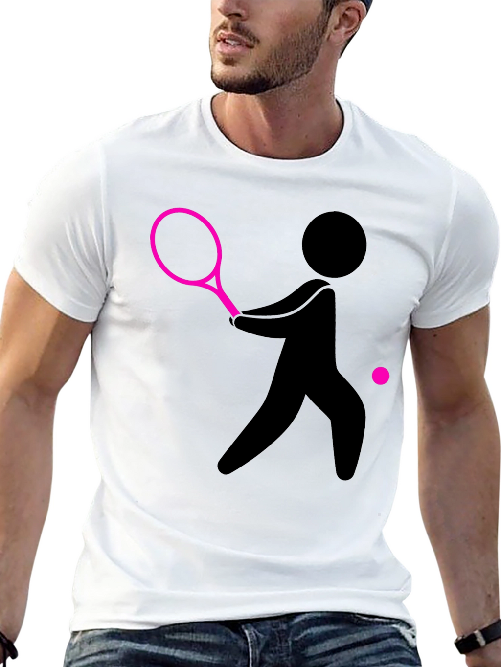 Tennis Player Graphic Tee - Black Cotton T-Shirt