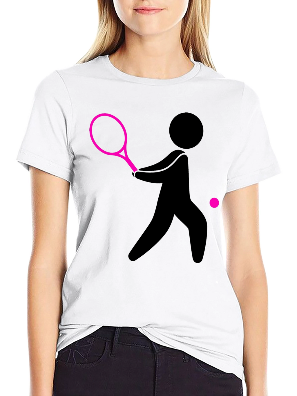 Tennis Player Graphic Tee - Black Cotton T-Shirt