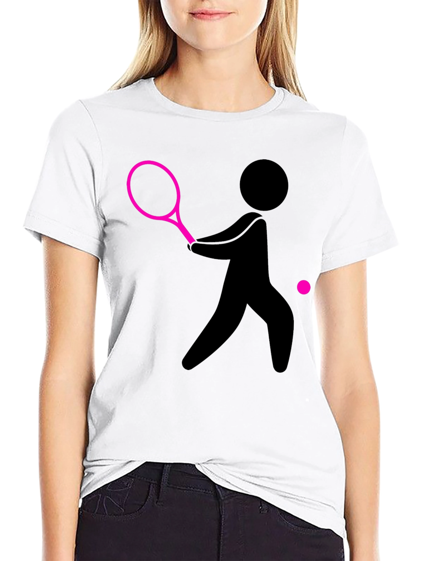 Tennis Player Graphic Tee - Black Cotton T-Shirt