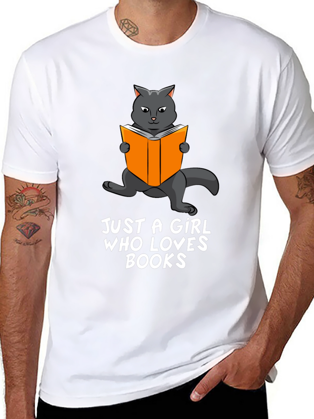Cat Reading Book Graphic T-Shirt
