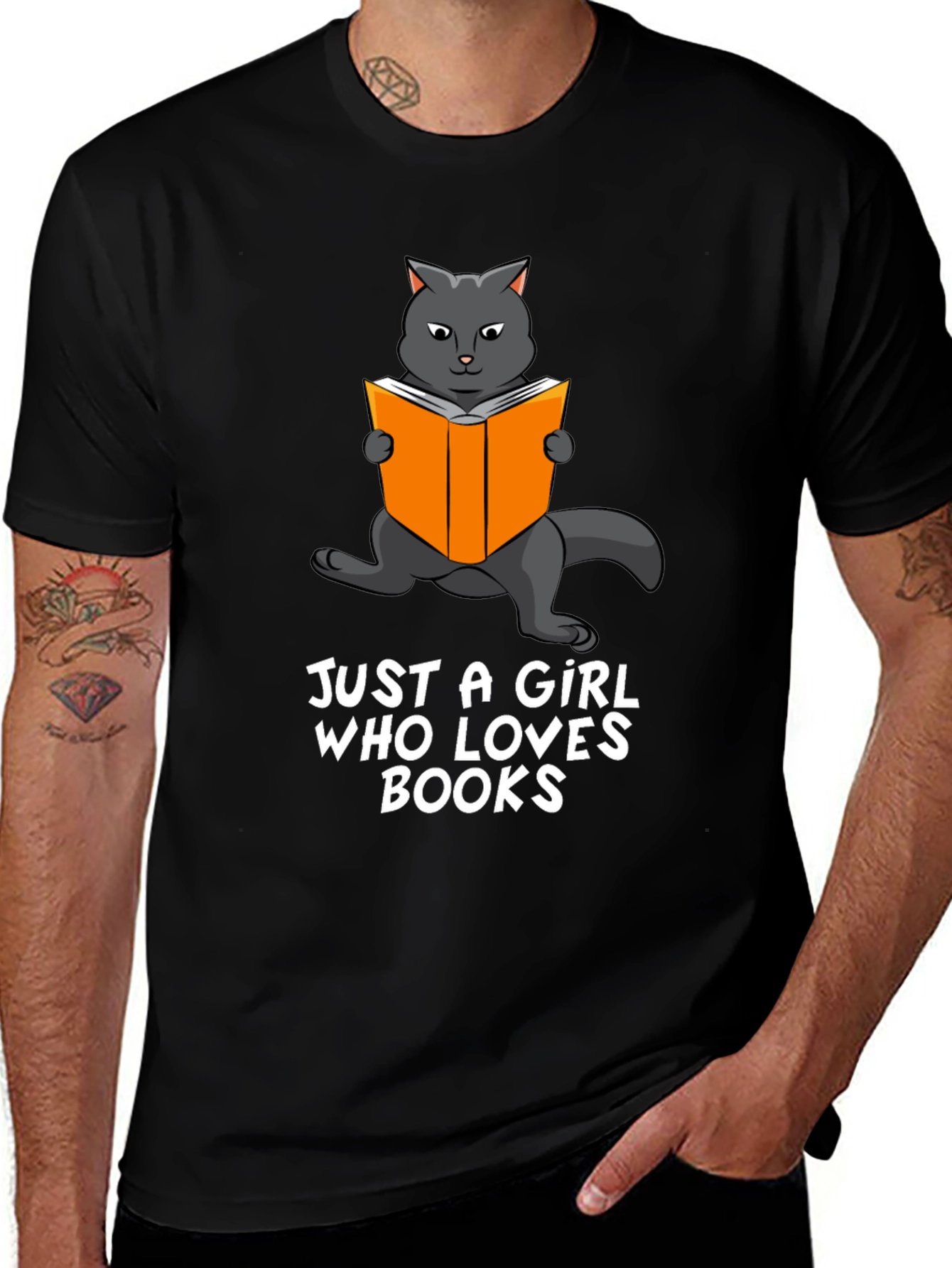 Cat Reading Book Graphic T-Shirt