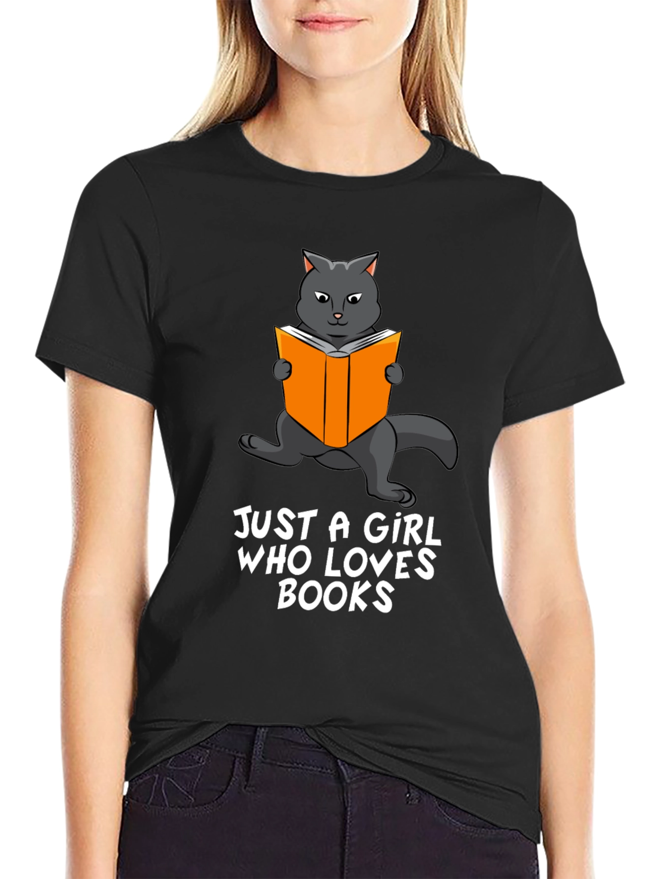 Cat Reading Book Graphic T-Shirt