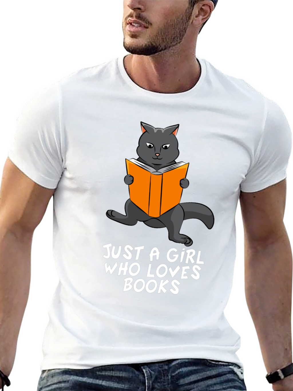 Cat Reading Book Graphic T-Shirt