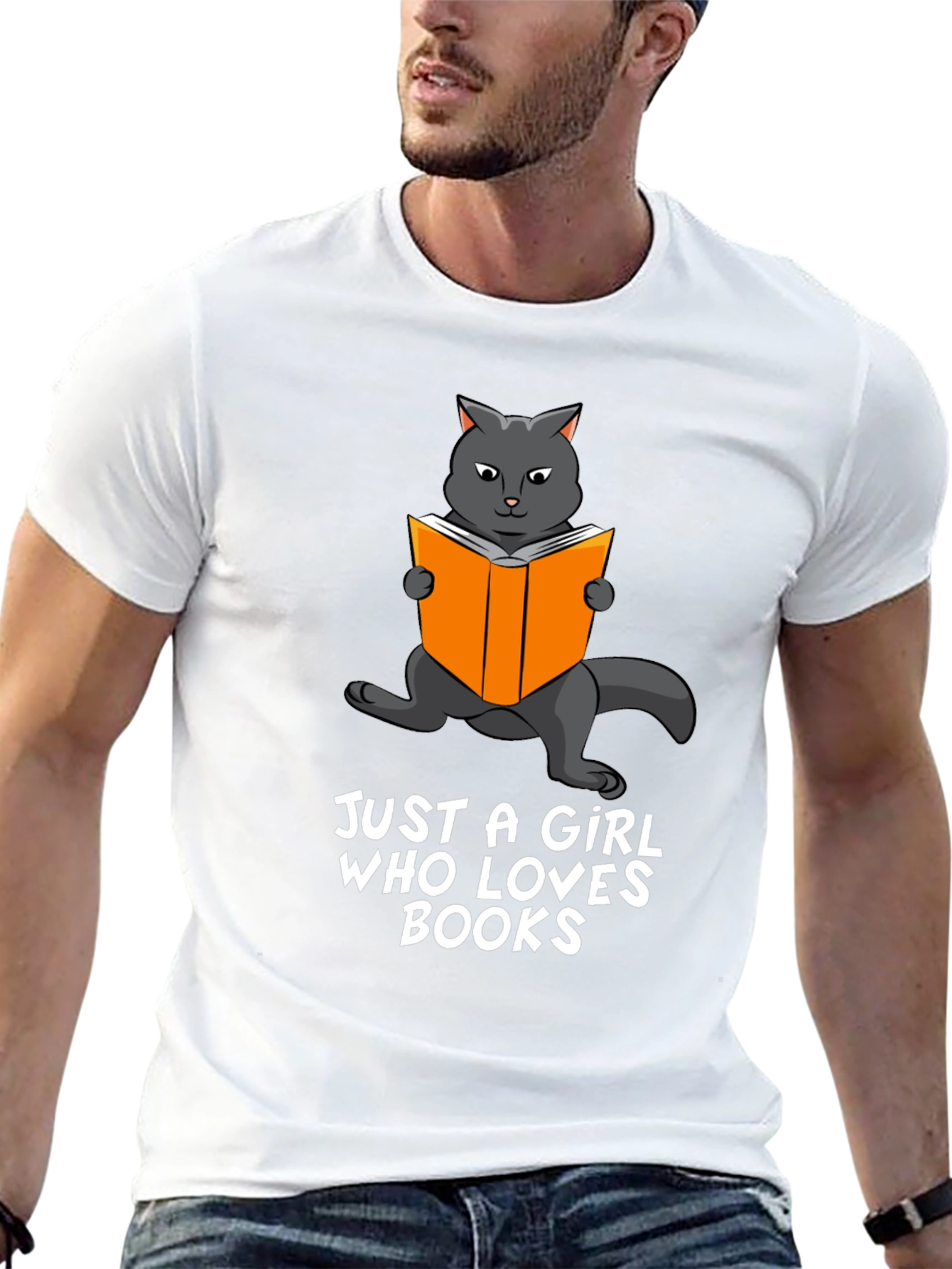 Cat Reading Book Graphic T-Shirt