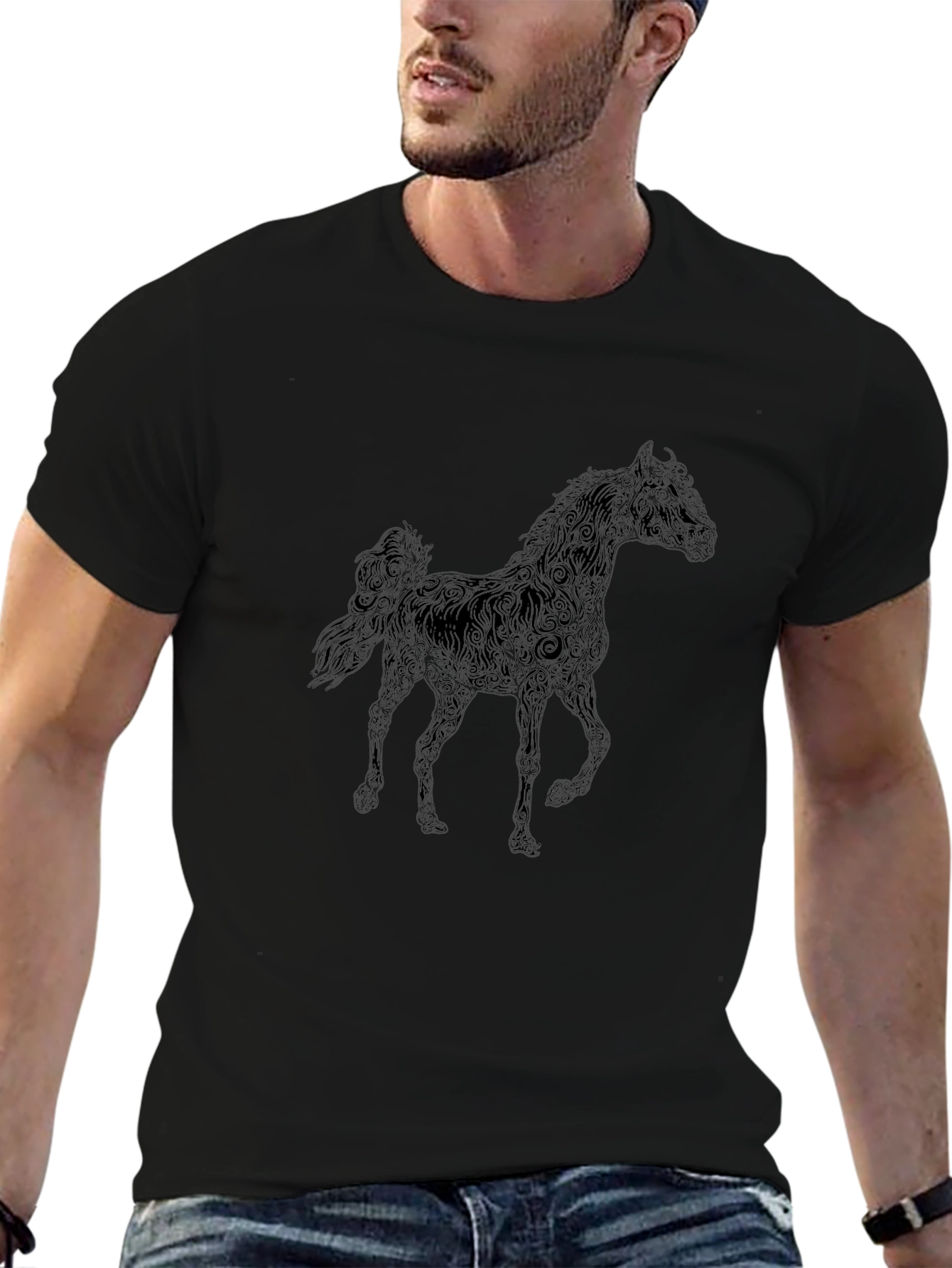 Black Horse Graphic Tee - Mens Casual Style