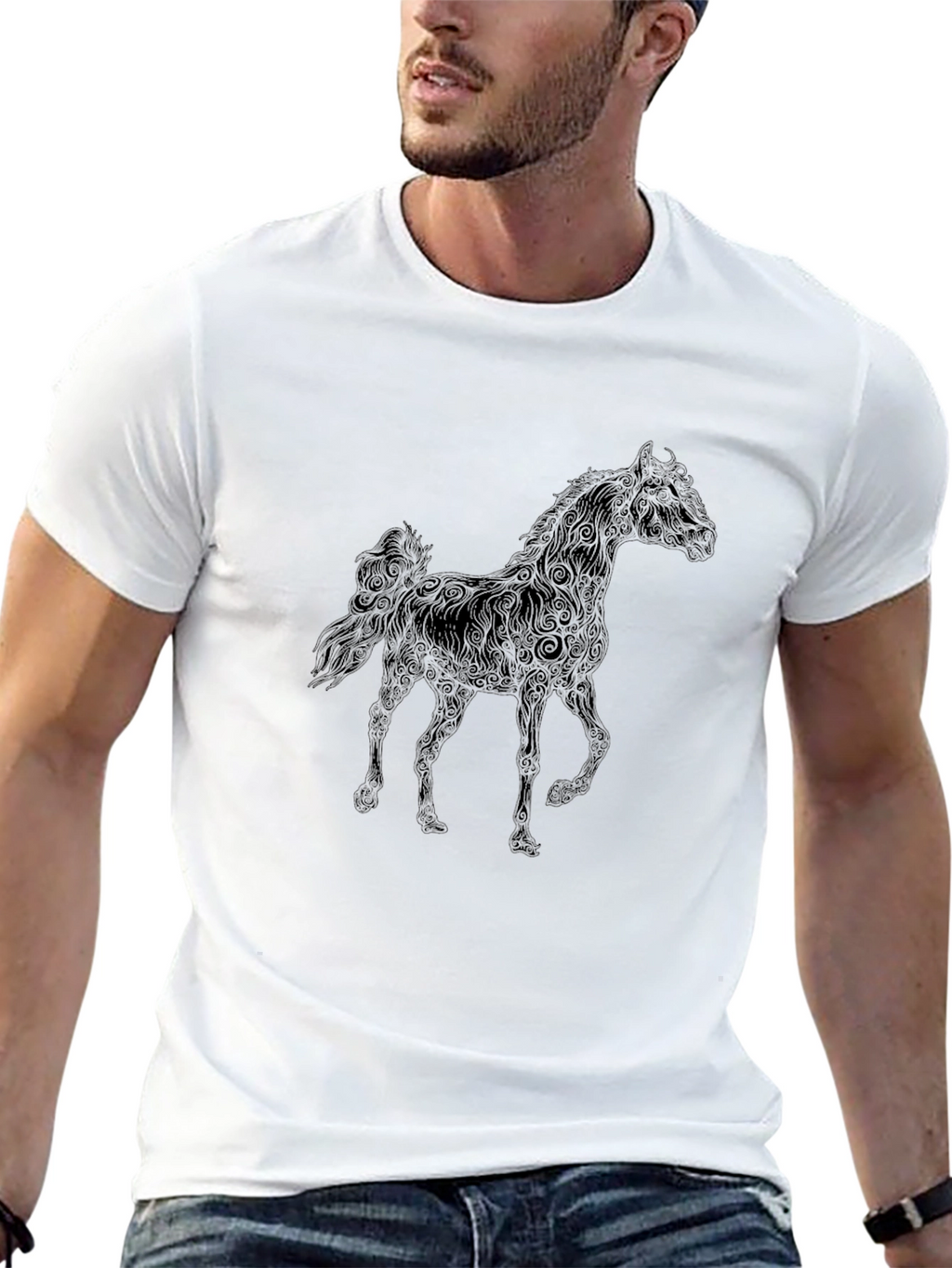 Black Horse Graphic Tee - Mens Casual Style
