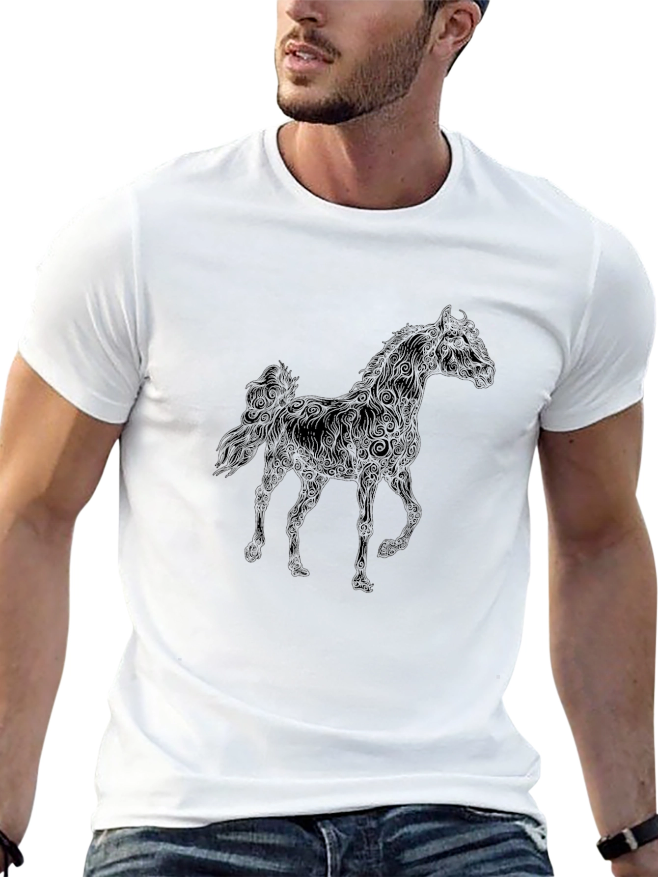 Black Horse Graphic Tee - Mens Casual Style