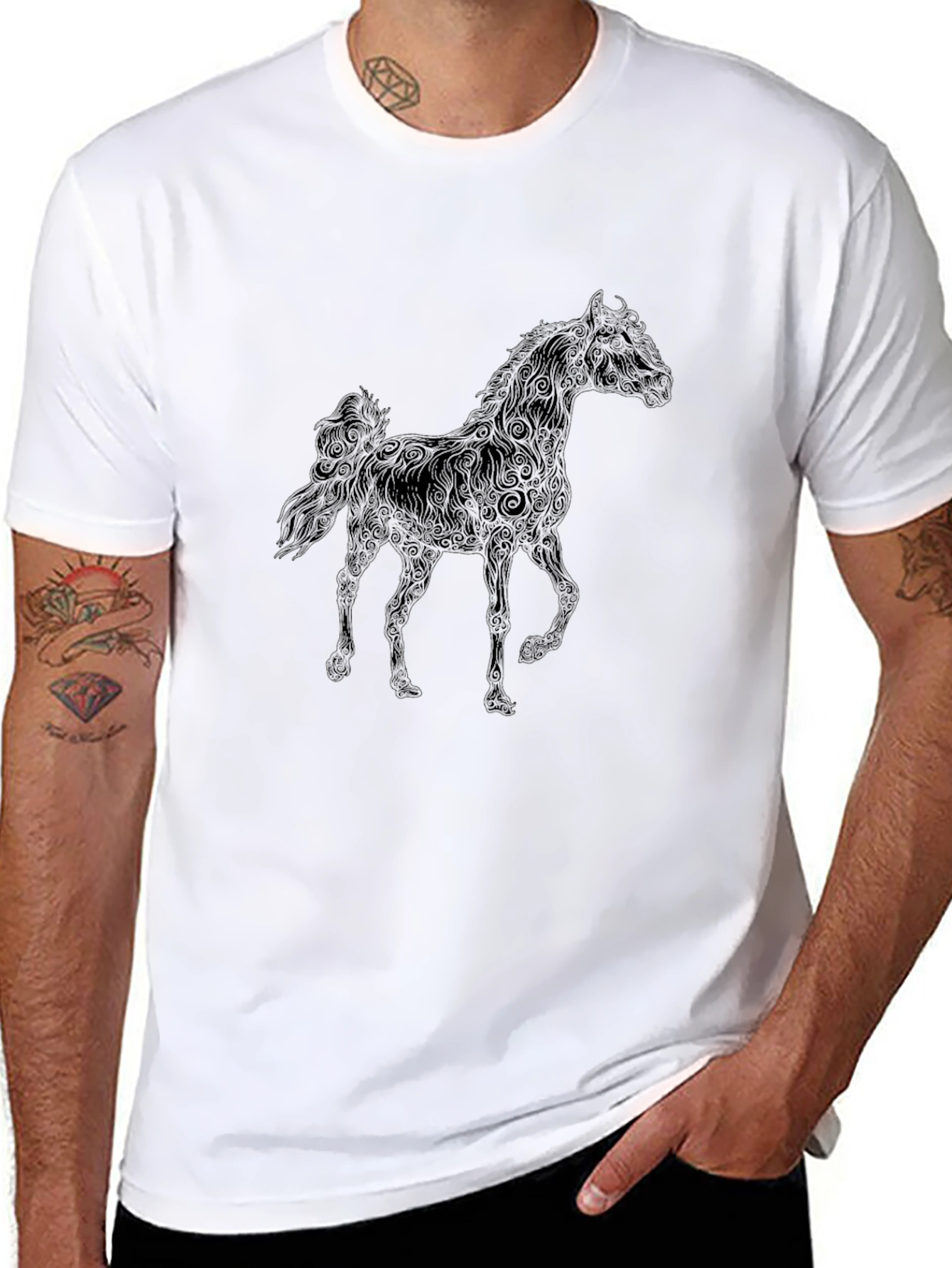 Black Horse Graphic Tee - Mens Casual Style
