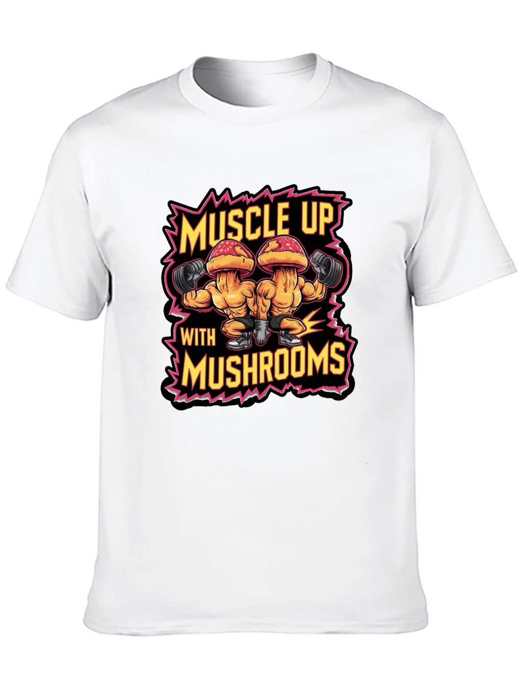Muscle Up with Mushrooms Black T-Shirt Gym Workout