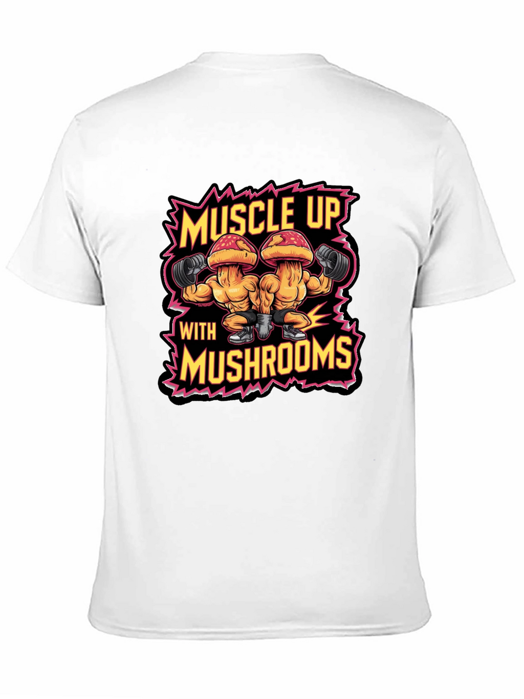Muscle Up with Mushrooms Black T-Shirt Gym Workout