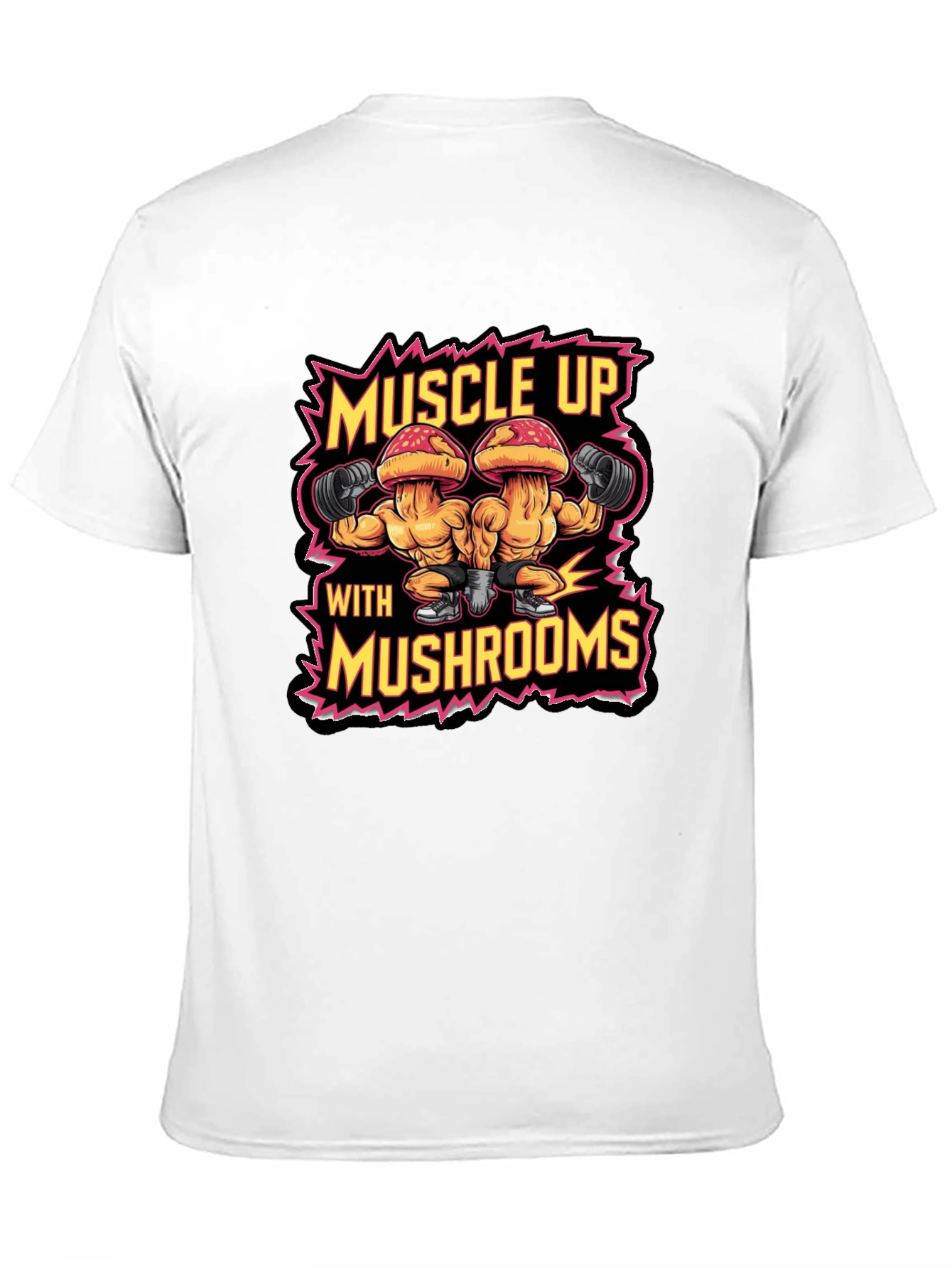 Muscle Up with Mushrooms Black T-Shirt Gym Workout