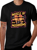 Muscle Up with Mushrooms Black T-Shirt Gym Workout