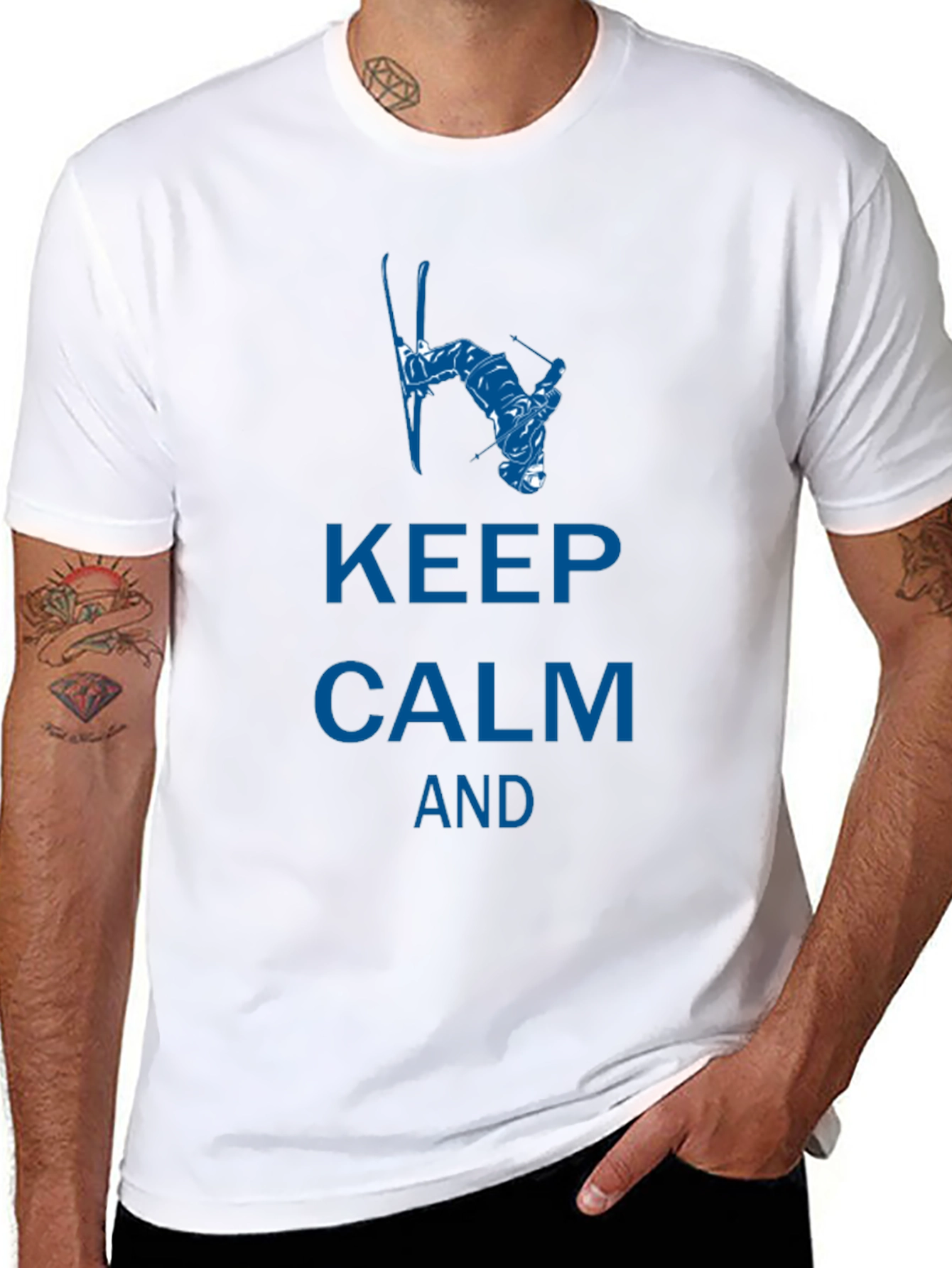 Keep Calm Skiing T-Shirt - Black Cotton