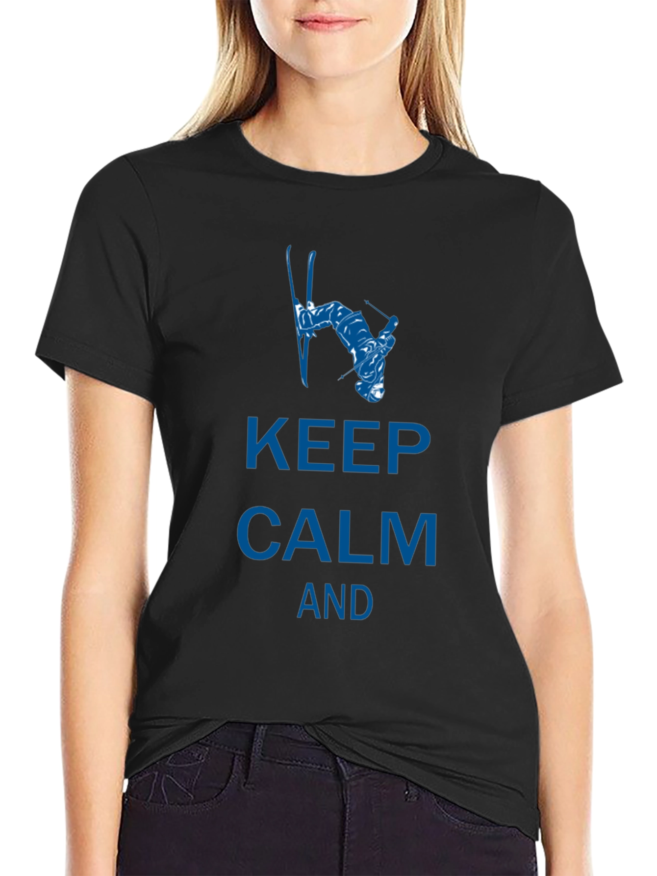 Keep Calm Skiing T-Shirt - Black Cotton