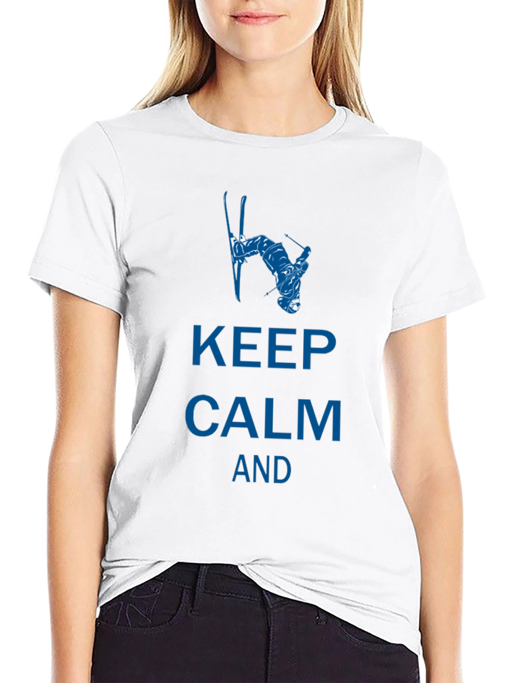 Keep Calm Skiing T-Shirt - Black Cotton