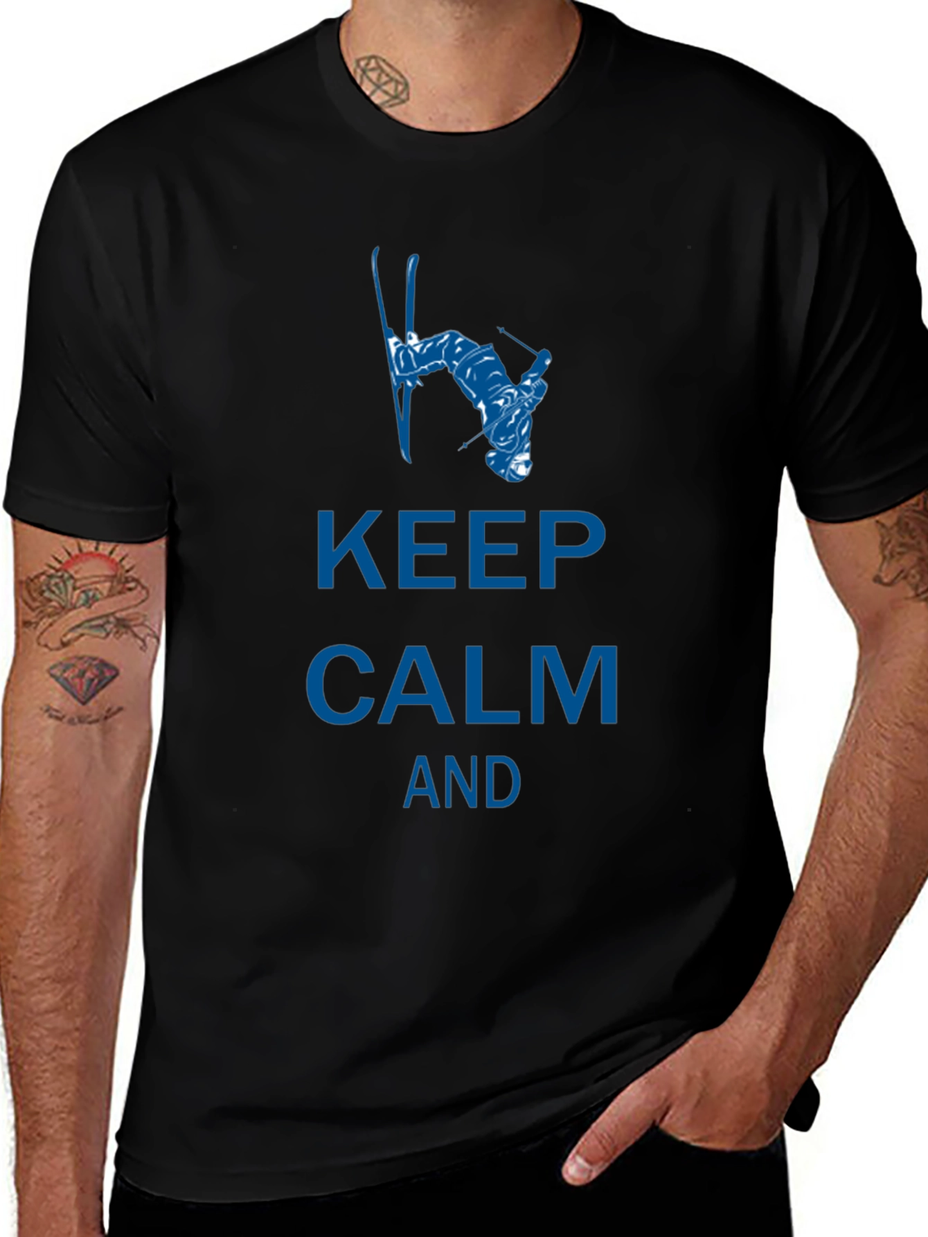 Keep Calm Skiing T-Shirt - Black Cotton