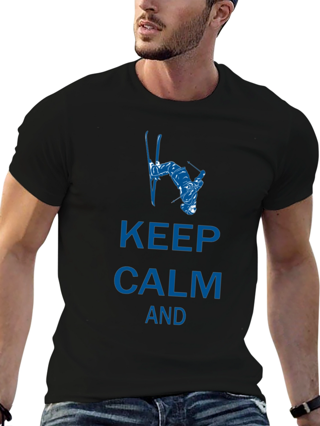 Keep Calm Skiing T-Shirt - Black Cotton