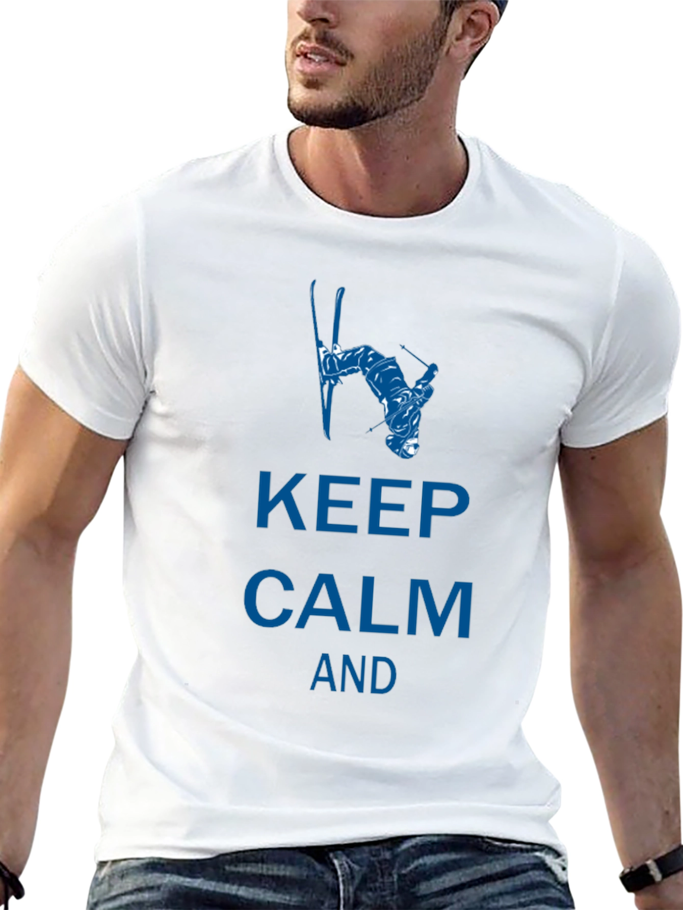 Keep Calm Skiing T-Shirt - Black Cotton