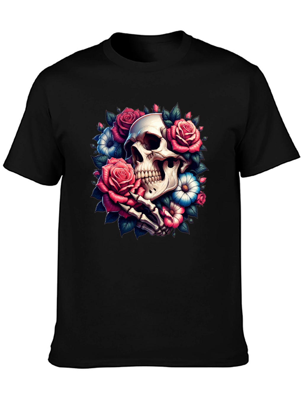 Floral Skull Graphic Tee - Black
