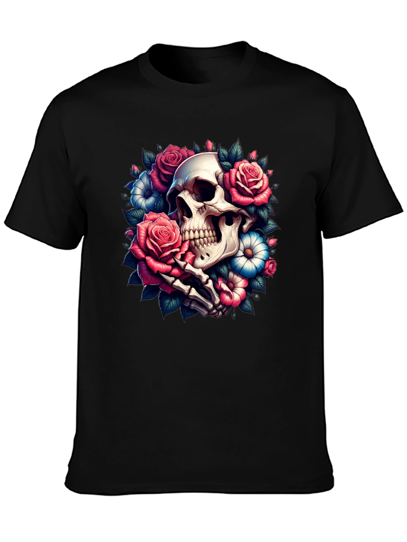 Floral Skull Graphic Tee - Black