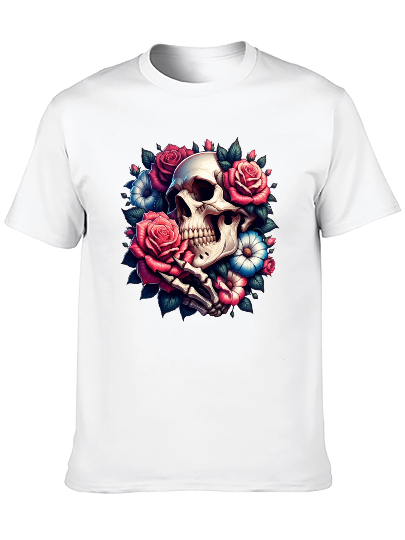 Floral Skull Graphic Tee - Black