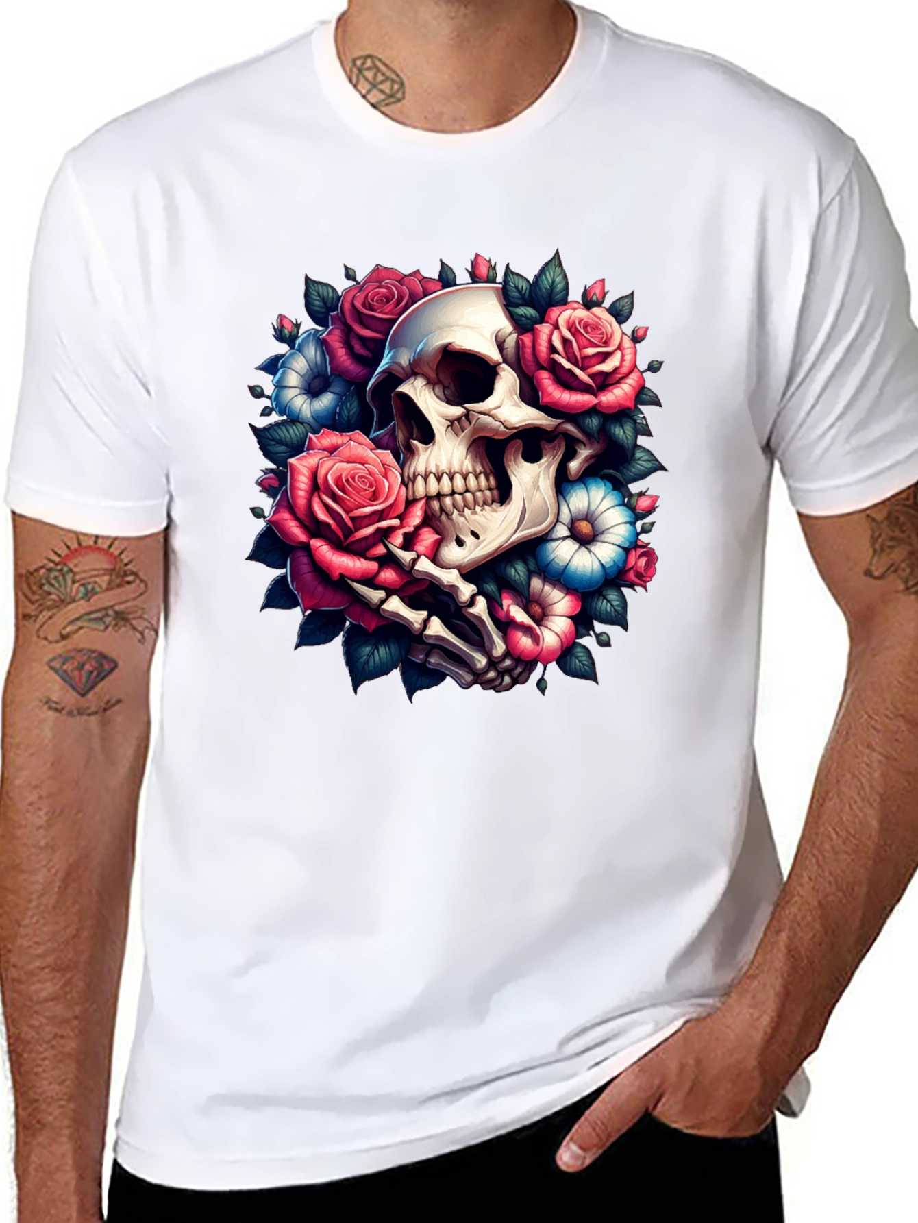 Floral Skull Graphic Tee - Black