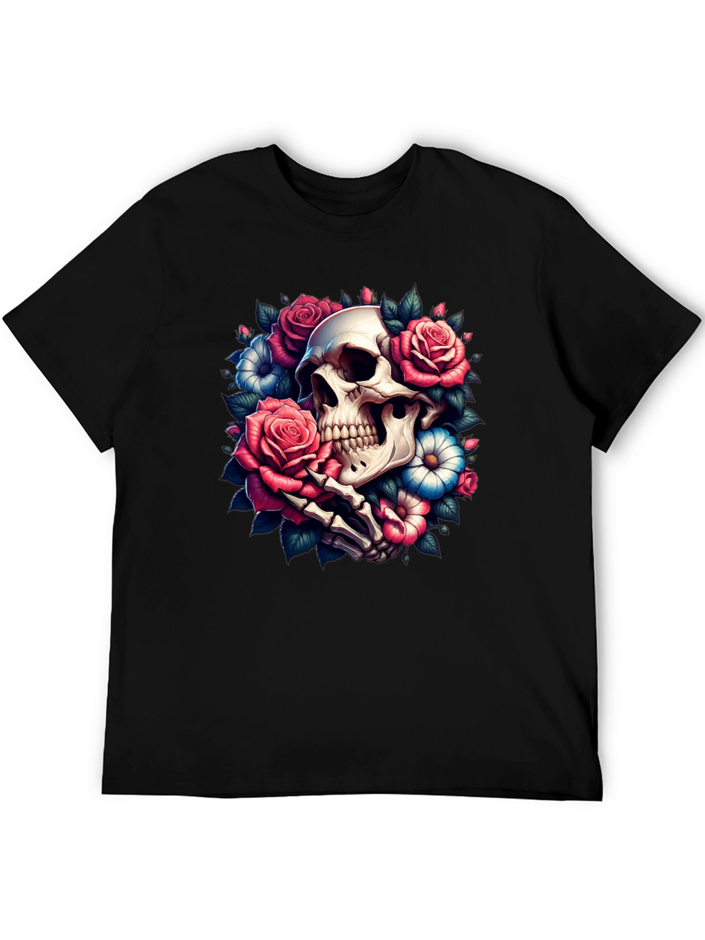 Floral Skull Graphic Tee - Black
