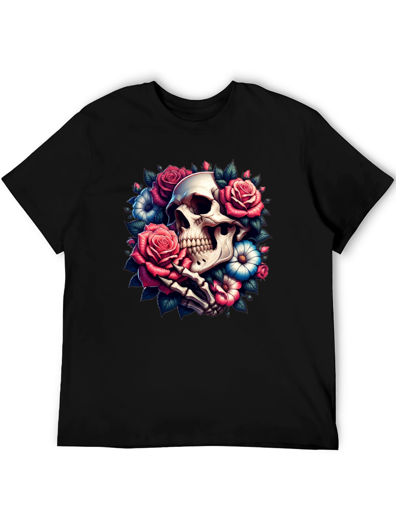 Floral Skull Graphic Tee - Black