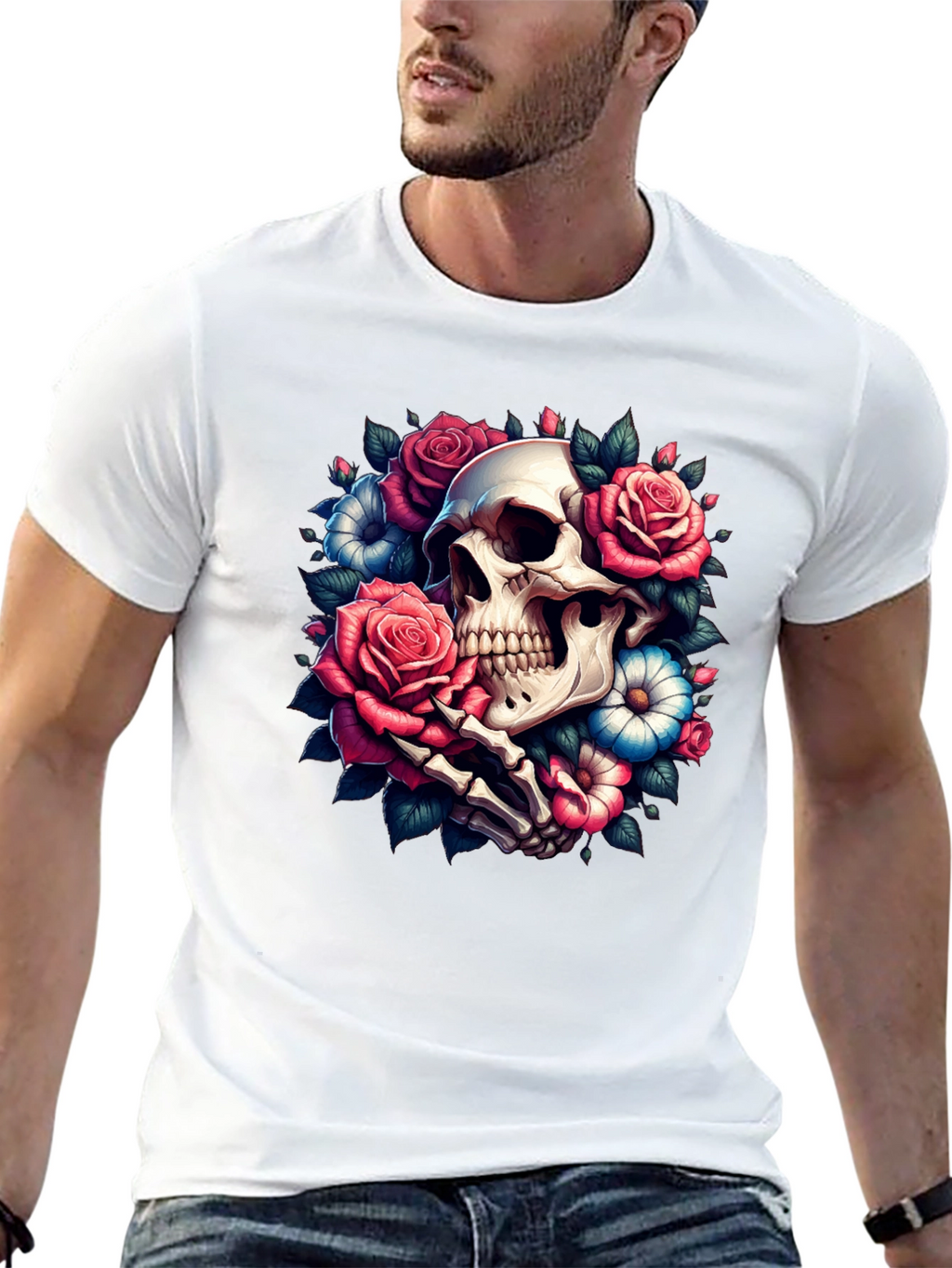 Floral Skull Graphic Tee - Black